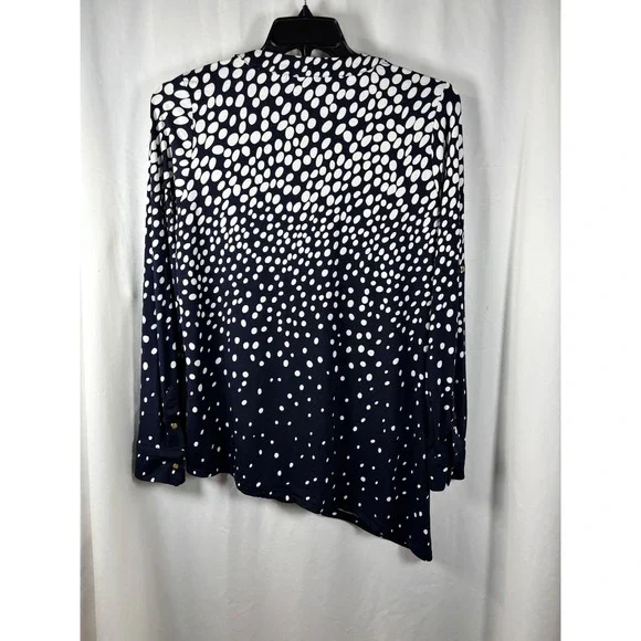 BCBGMAXAZRIA Womens Navy White Polka Dot Asymmetrical Blouse  NWT Size L - Picture 4 of 5